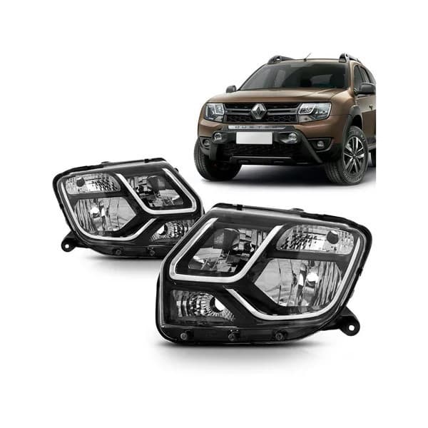 Par Farol Principal Duster 2016 a 2020 Oroch 2016 a 2023 Sem Cúpula Regulagem Manual (LD+LE) - Marca RF