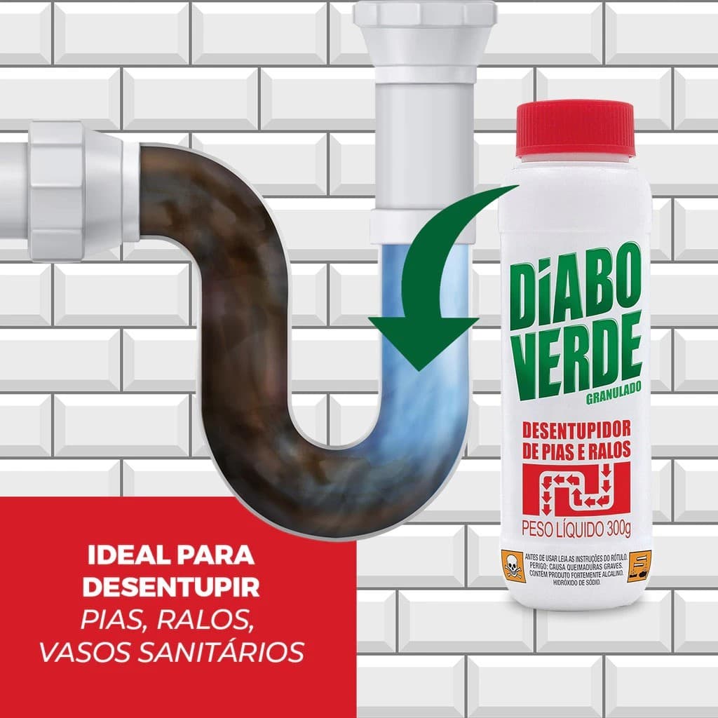 Desentupidor Diabo Verde Para Pia Ralo Vaso Sanitário Canos Granulado 300g