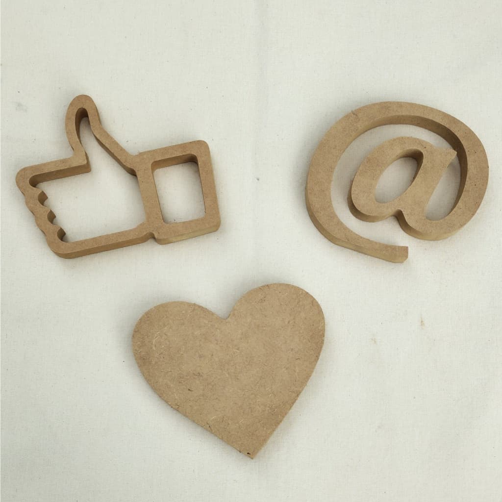 * Símbolos Decorativos Router em MDF para mesa | Coração, Arroba, Like