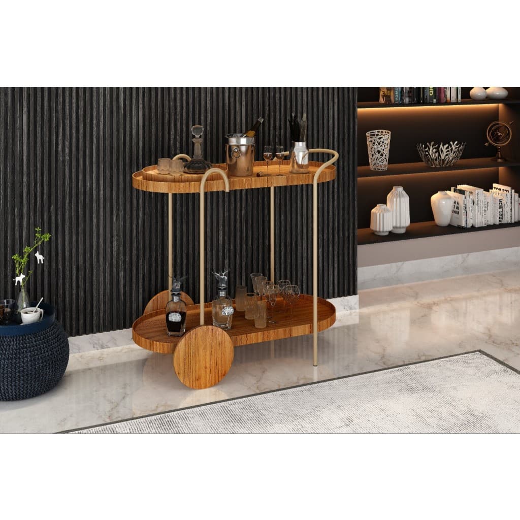 Barzinho Decorativo com Estrutura Metálica e Tampo em madeira laminada