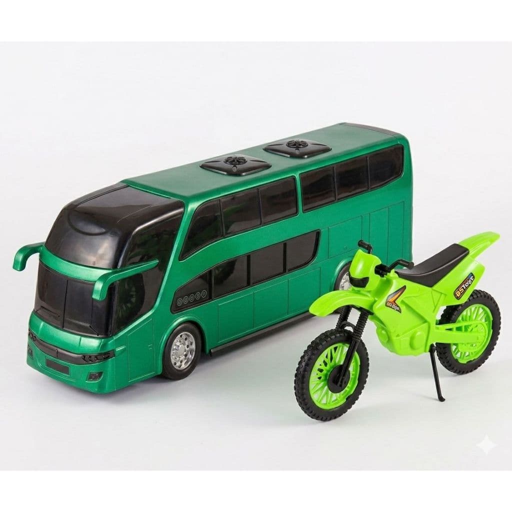 Kit Ônibus +  Moto de Trilha New Cross - Brinquedos Bs Toys - Busão + Motoca