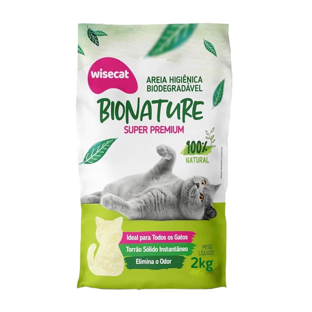 Areia Higiênica Para Gato de Mandioca Wisecat Biodegradável Areia de Gato Sustentável Grossa