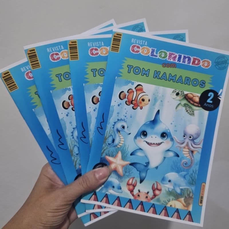 Kit Revistinha Livro de Colorir Infantil p/ Kit Festa Lembrancinha Prenda PERSONALIZADO Fundo do mar