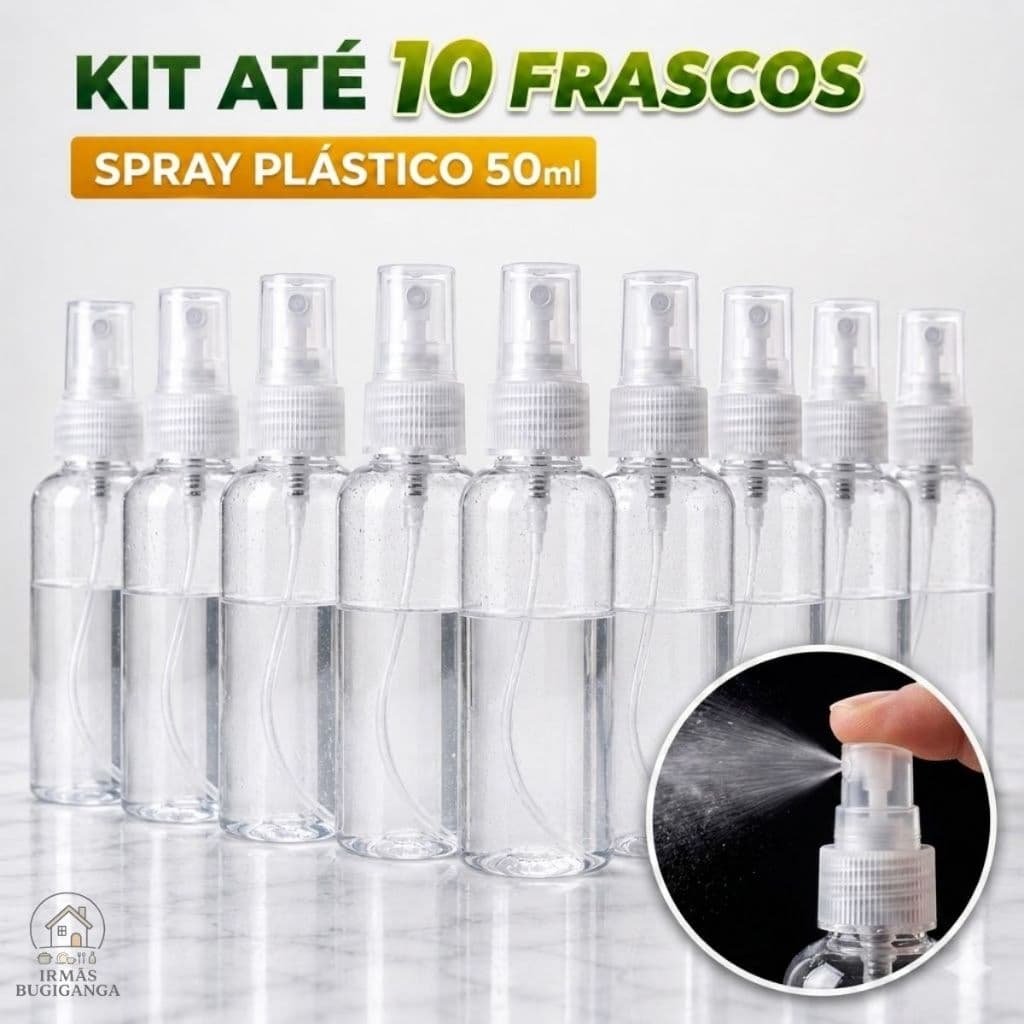 Kit 2 a 10 Frascos Spray 50ml PET Borrifador Portátil Perfume Álcool Viagem Bolsa Reutilizável