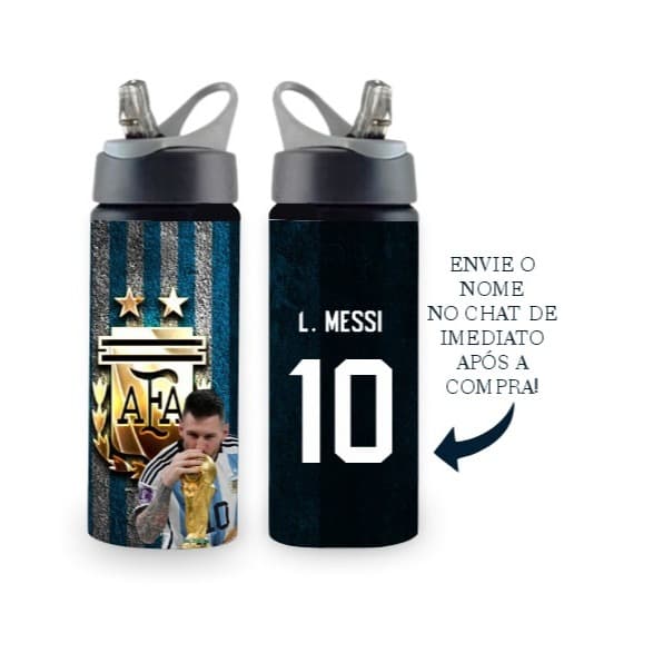 Garrafa do Messi/Yamal/Mbappe Copa do Mundo Squeeze/Alumínio - 600ml - Personalizada com nome