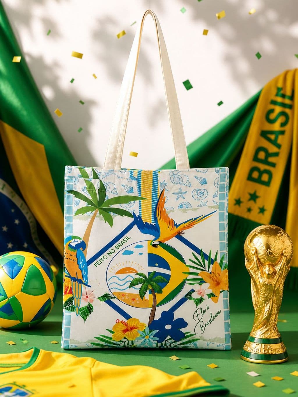 Bolsa Ecobag Tote Feminina Brasil Copa do Mundo 2026 Tropical Estilosa Rumo ao Hexa Praia Verde e Amarela