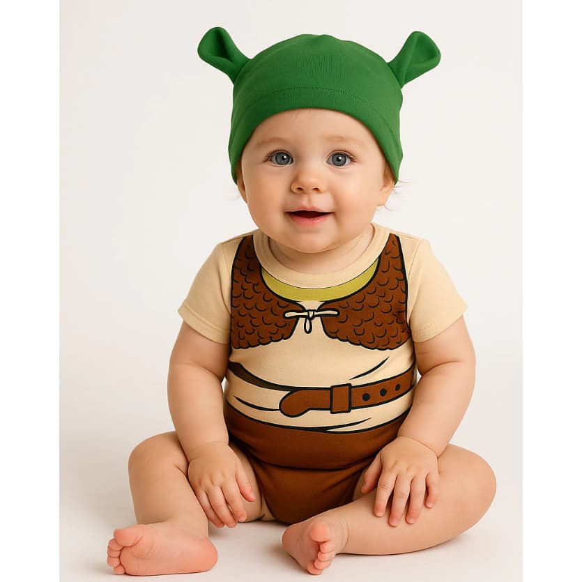 Body Bebe Infantil Mesversario Menino Fantasia Tematico Personagem Shrek Divertido Luxo