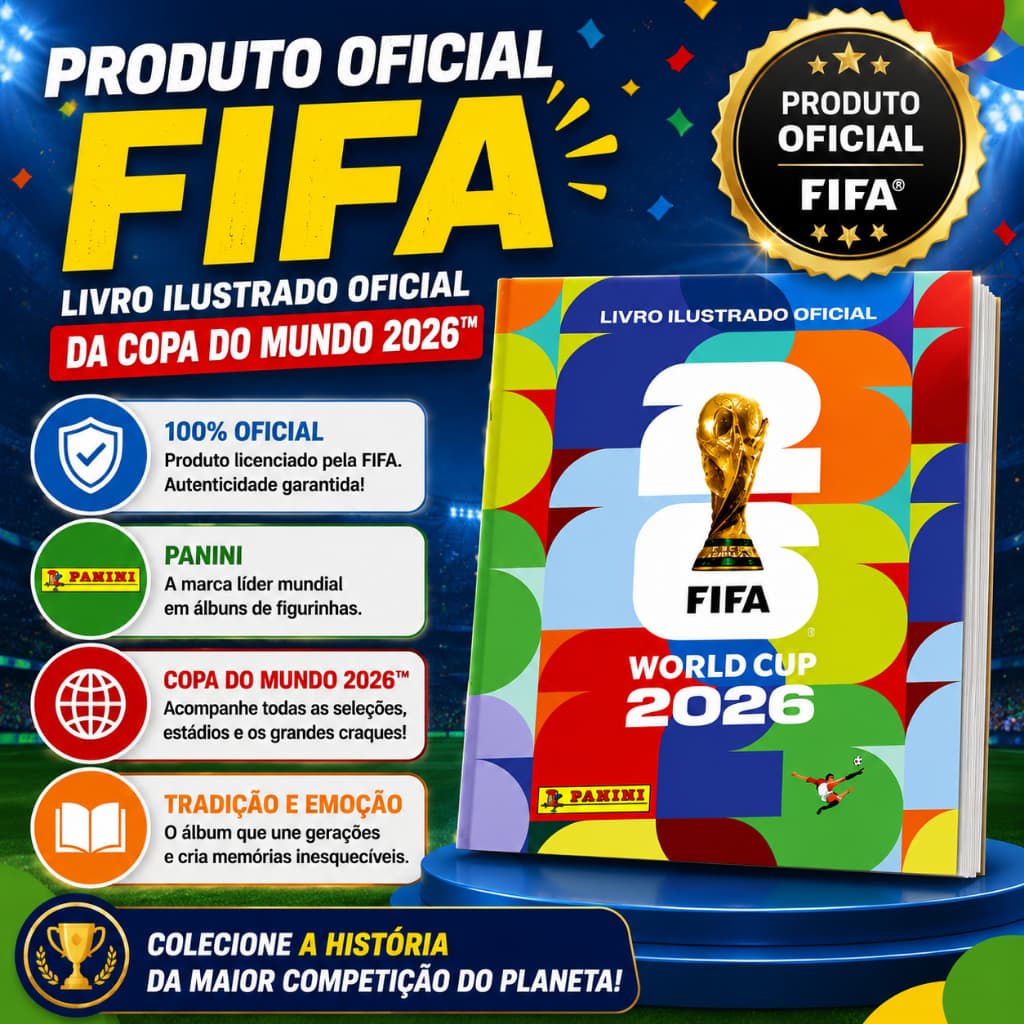Álbum Copa do Mundo FIFA 2026 Oficial Livro Ilustrado Colecionável Panini Futebol