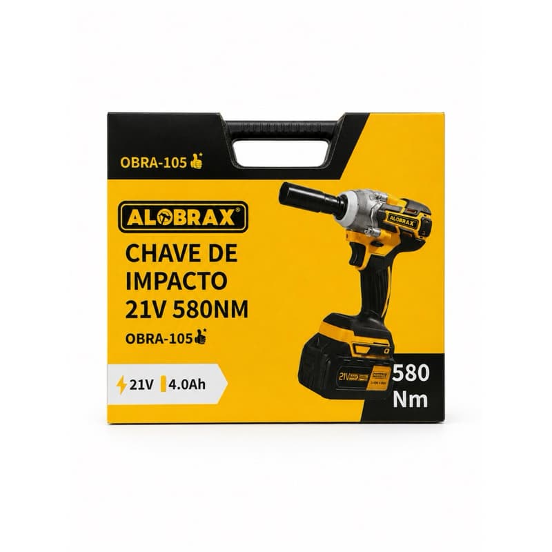 Chave de Impacto 21V 580Nm Sem Fio ALOBRAX + 2 Baterias 4.0Ah | Profissional Alta Potência