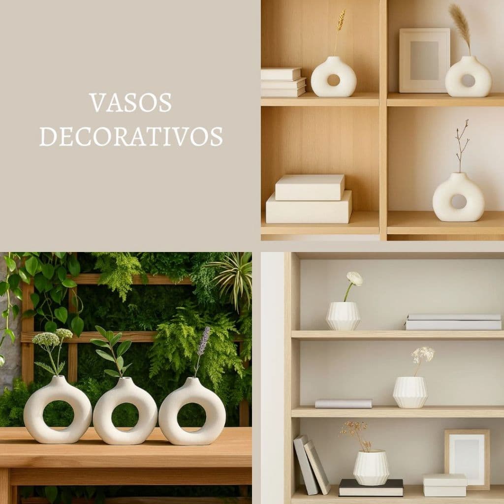Kit 3 Vasos Branco e Marfim Sofisticado Para Sala Quarto Escritório Aparador Nicho Decoração Luxuosa