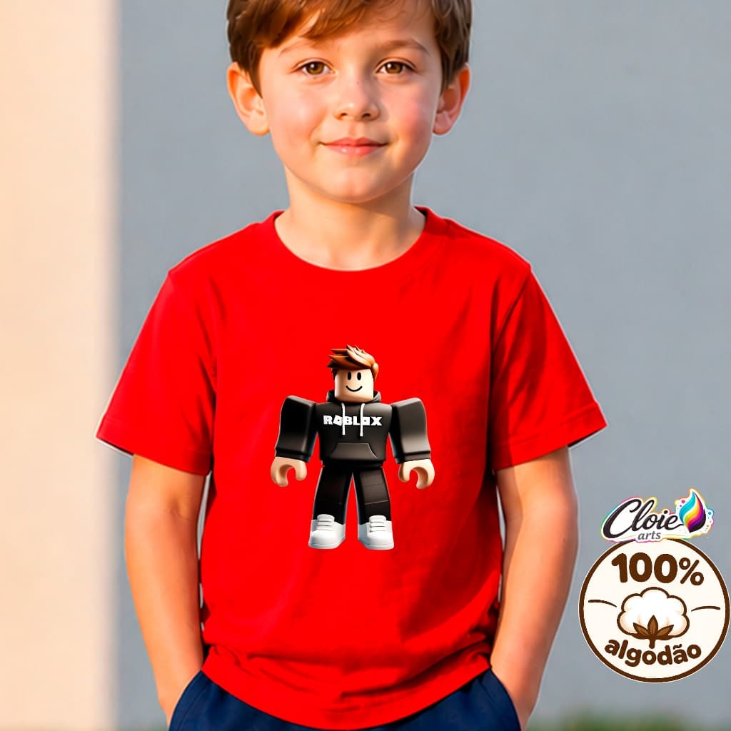 Camiseta Infantil 100% Algodão Roblox Jogos Robux Moderno  Games Personalidade Confortável Estiloso Presentes Dia a Dia.
