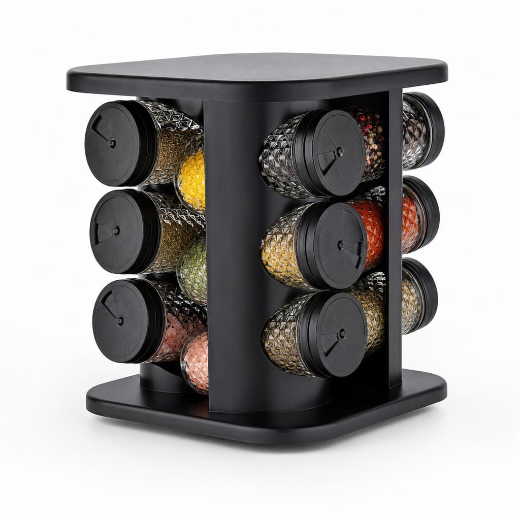 Suporte Giratório Porta Temperos Condimentos Belovidro — 12 Potes de Vidros 85ml Tampas Ajustáveis