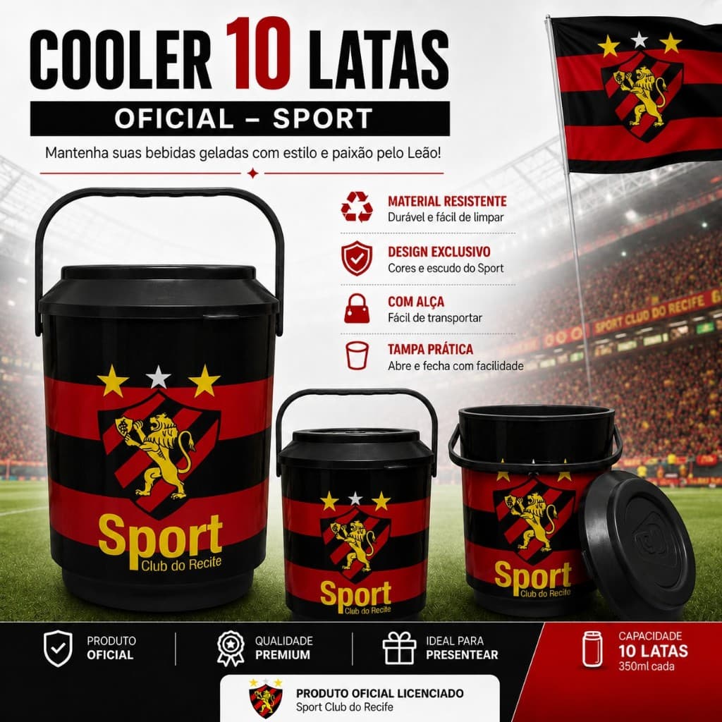 Cooler Térmico Sport Recife Oficial 10 Latas 6 Litros Alça Bebida Gelada Original Presente Torcedor