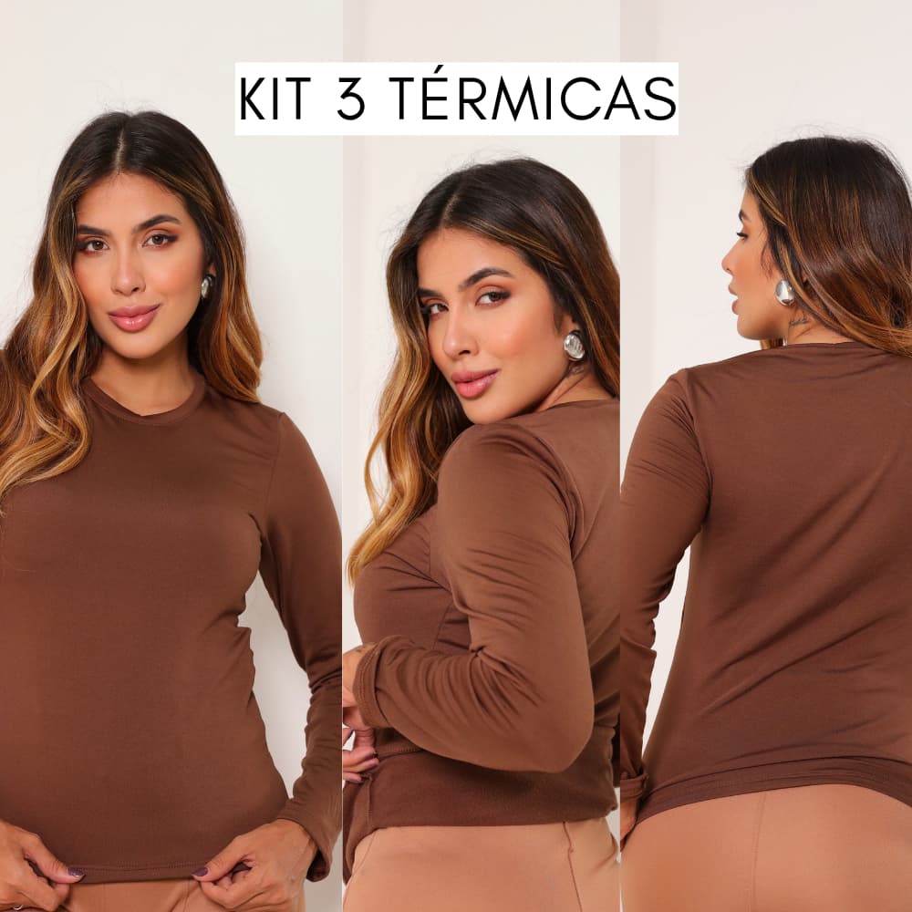Kit Térmica Peluciada Feminina Manga Longa Dia a Dia Quentinha Protecao Maxima Blogueira Pijama