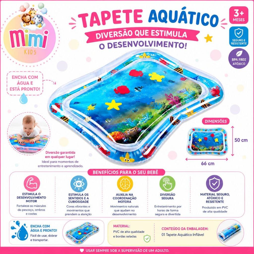 Tapete Infantil Bebê Inflável Água para Atividades Sensorial Almofada Menino e Menina