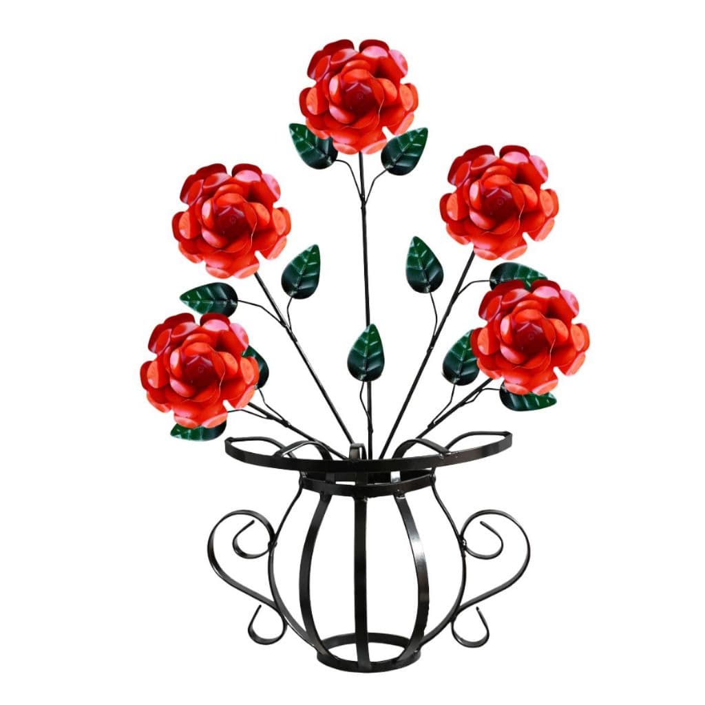 Arranjo Rústico Em Ferro Vaso Decorativo de Parede Aplique com 5 Rosas