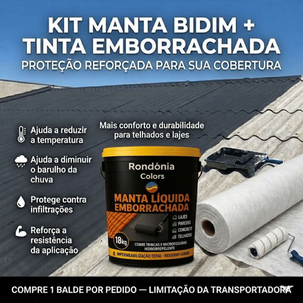 Kit Tinta Emborrachada 18kg + 30m² Manta Bidim Impermeabilizante Laje Telhado Proteção Total