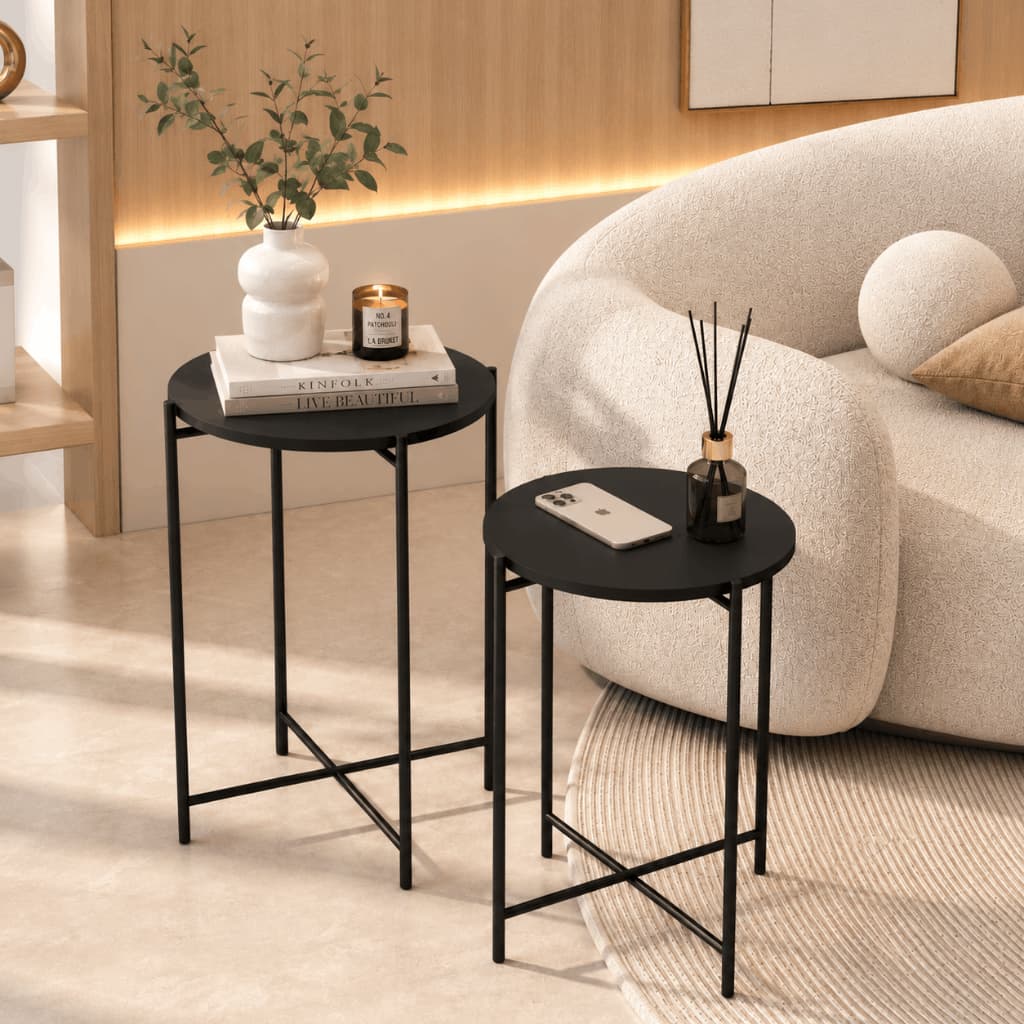 Mesa Centro Articulada Kit 2 Peças Lateral Estilo Industrial Moderna 2 Mesinhas Sala Sofá