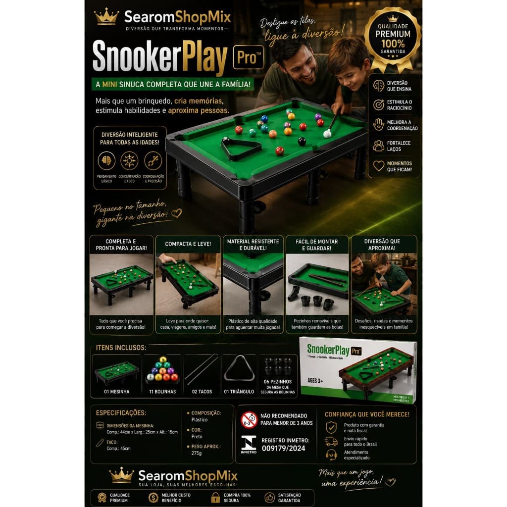 Mesa Mini Sinuca Infantil Snooker Bilhar 2 Tacos Bolinhas Jogo Educativo
