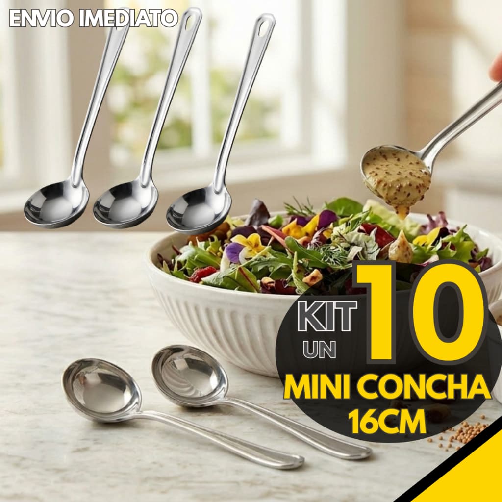 Kit 10, 8 ou 6 un - Colher Concha Mini De Inox Para Cuba De Temperos E Molheira Buffet