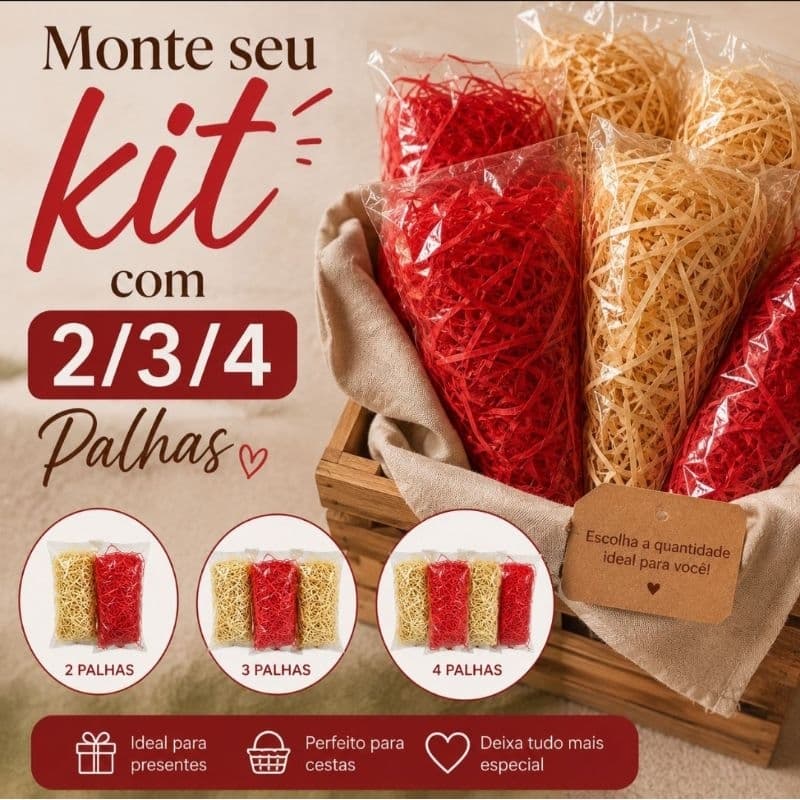 Palha Para Cestas Decorativas Colorida Decoração Unidade Ou KIT Palha Natural Vermelha