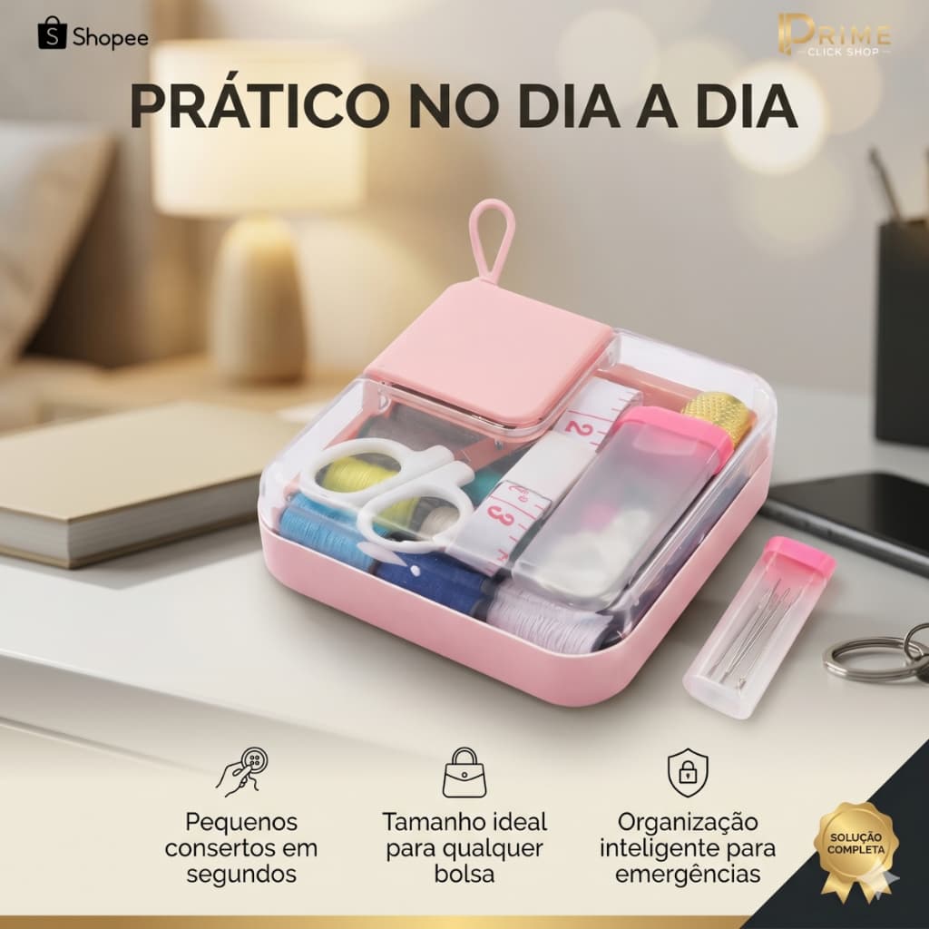 Kit Costura Completo Portátil Mini Estojo Agulha Linha Tesoura Fita Métrica Viagem Reparos Rápido 🧵