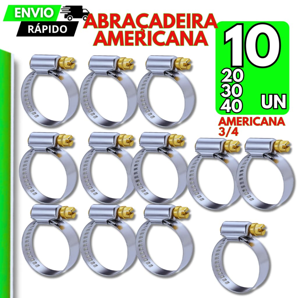 40/30/20/10 Abraçadeiras Metal Inox Americana para Mangueiras de Gás Mangueira Jardim Resistente 3/4