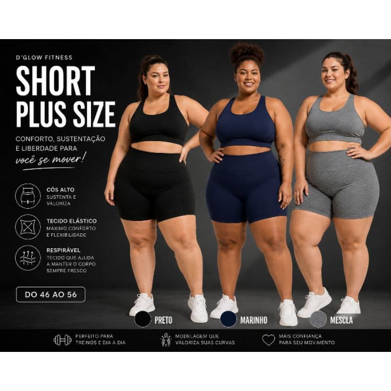 Short - Plus Size - short dia-a-dia - Não transparente - Poliamida Premium