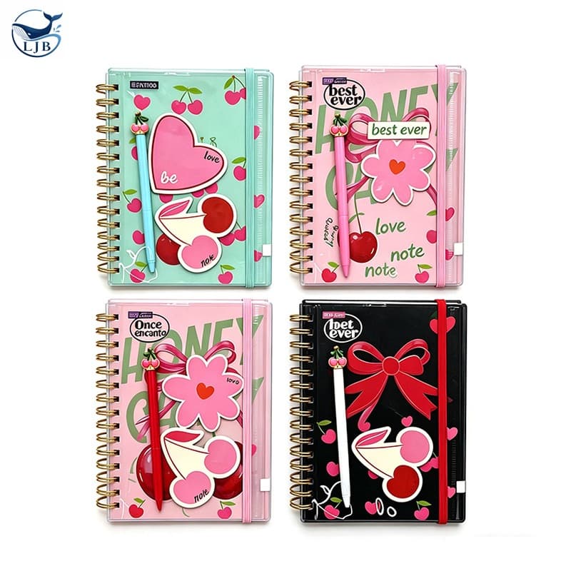Caderno Espiral Cereja com Caneta e Post-its para Estudantes SC-AX-3