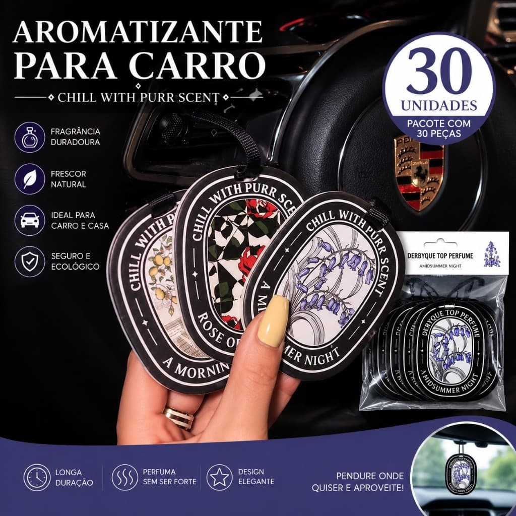 Kit 30 Unidades de Perfume P/Carro Super Duradouro | Aromatizador Elegante Para Casa/Closet/Veículo