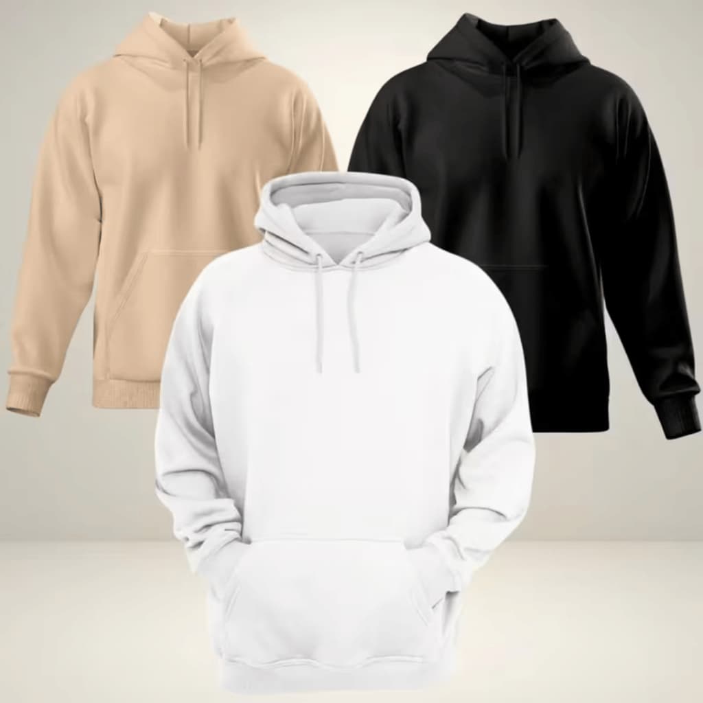 Kit 3 Moletom Canguru Liso Inverno Confortavel Unissex Básico Capuz e Bolso Promoção Blusa De Frio
