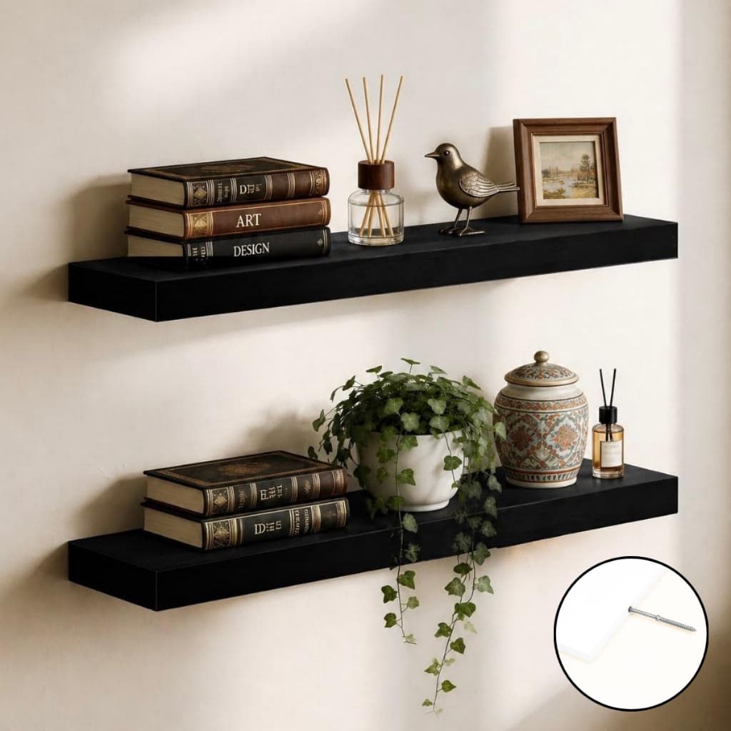 Prateleira Preta MDF Grossa 60x20 30mm Suporte Invisível