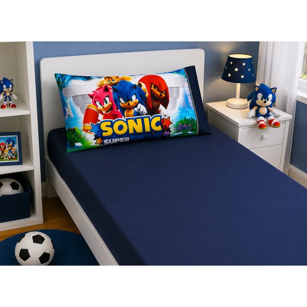 Jogo de Lençol Solteiro Infantil Sonic 2 Peças Ponto Palito Toque Macio