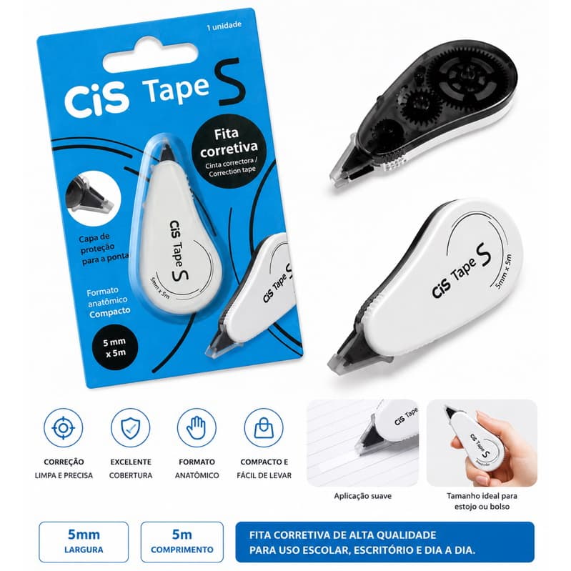 Corretivo em Fita CiS Tape S 5mm x 5m | Correção Limpa e Precisa