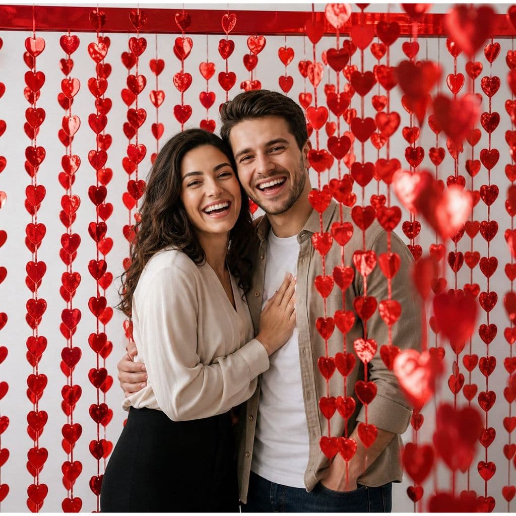 KIT 10UN Cortina Metalizada Coração Vermelha Decorativo Dia dos Namorados Noivado Pedido Casamento