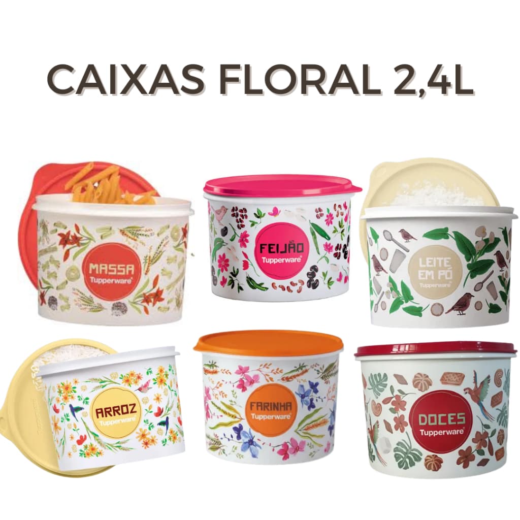 Caixas Linha Floral Tupperware 2.4l GRANDE ARROZ/FEIJÃO/LEITE EM PÓ/FARINHA/MASSA/DOCES TAPAUE