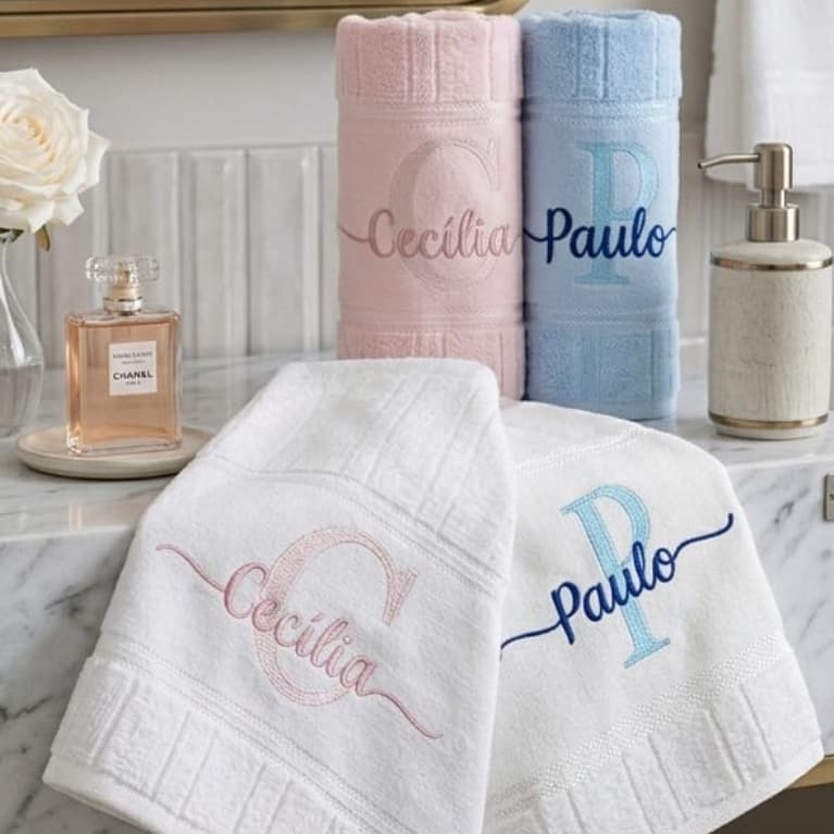 Toalha de Boca Bordada Personalizada Com Nome Lettering Döhler Infantil Bebê Escola - Unidade ou Kit