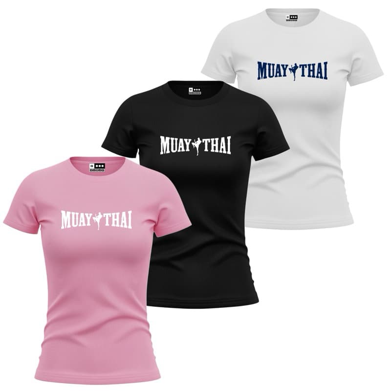 Kit Com 3 Camisetas MUAY THAI Baby Look Feminino Academia MMA T-Shirt Dry Fit Esportivo