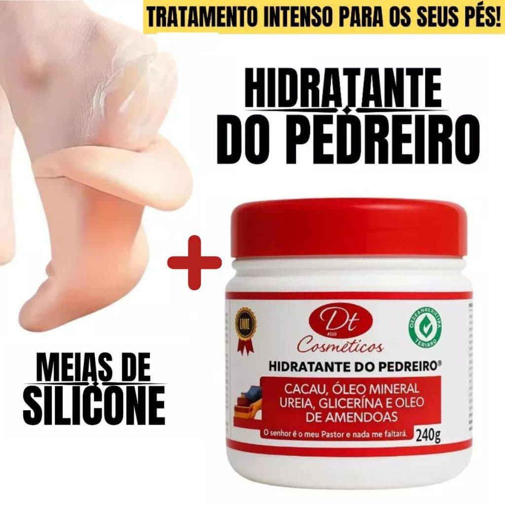 Kit Meia de Silicone + Hidratante do Pedreiro Reparação Profunda para Pés Rachados, Secos e Ásperos