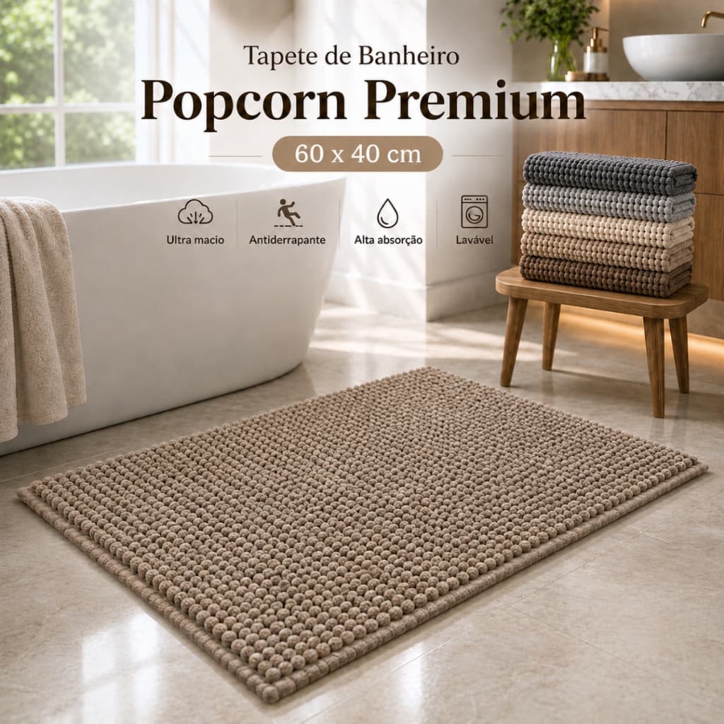 Tapete Banheiro Popcorn 60x40 Microfibra Bolinha Antiderrapante Macio Absorvente Saída Box
