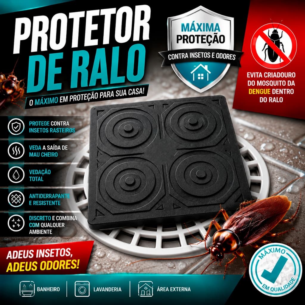 Tampa Protetor de Ralo Anti Insetos, Barata, Mosquito e Mau Cheiro Anti Entupimento Ralo Quadrado