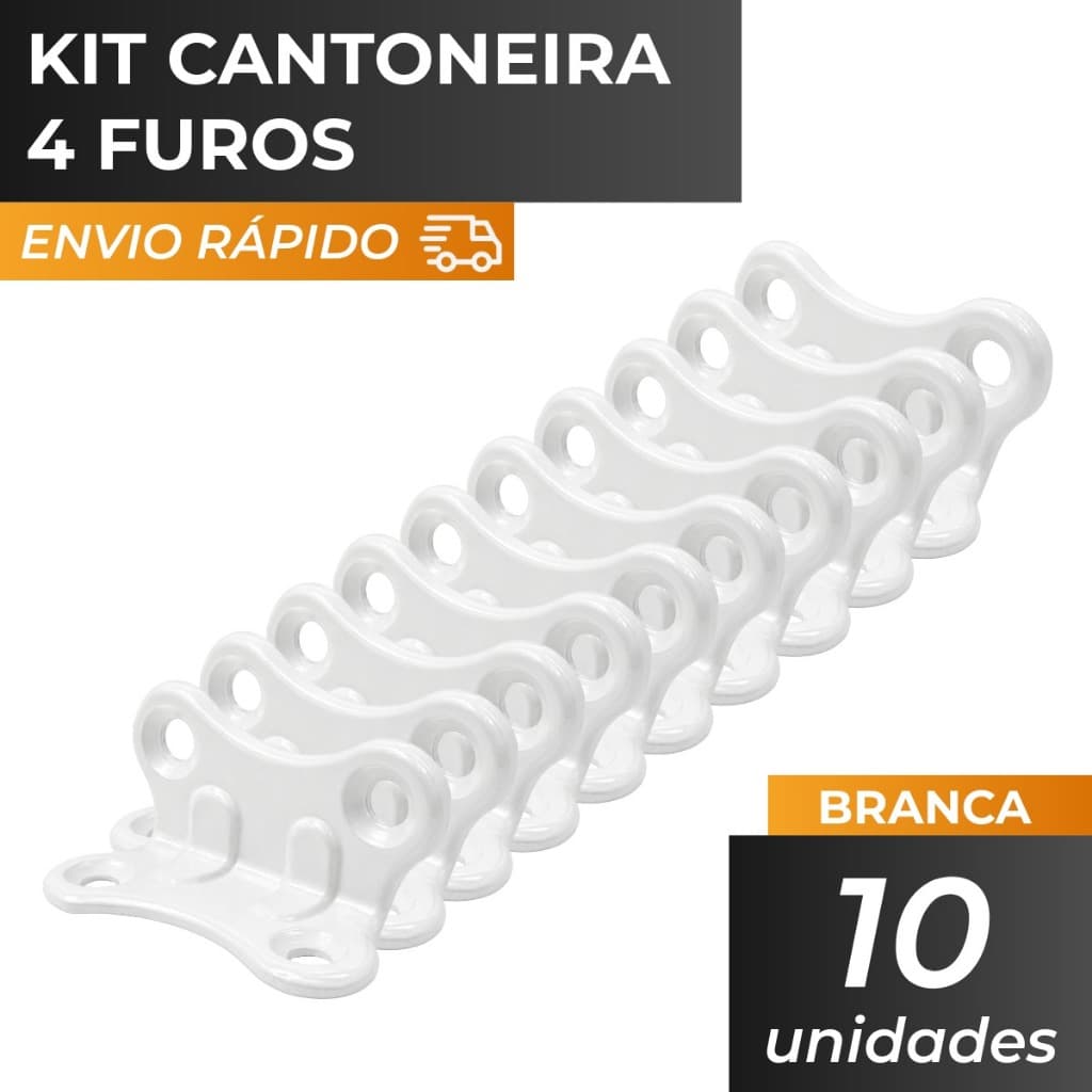 Kit 10 Cantoneiras de Fixação 4 Furos Branco para Móveis e Prateleiras