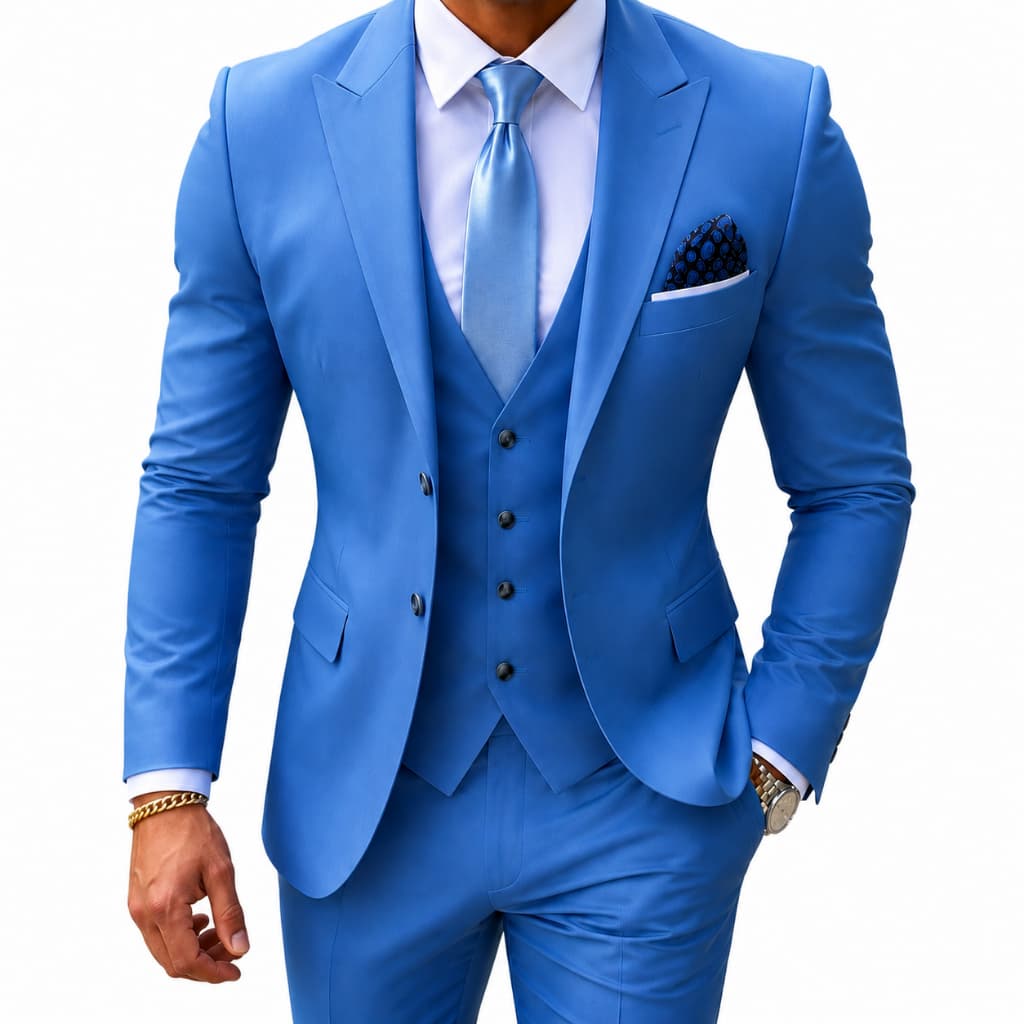 Costume Poliviscose Terno Slim Italiano Masculino Azul Claro
