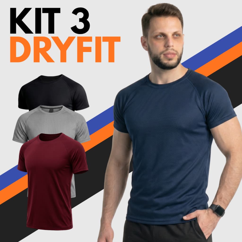 Kit 3 Camisas Dry Fit  Masculinas para Academia Treino Secagem Rápida SlimFit Manga Curta Raglan