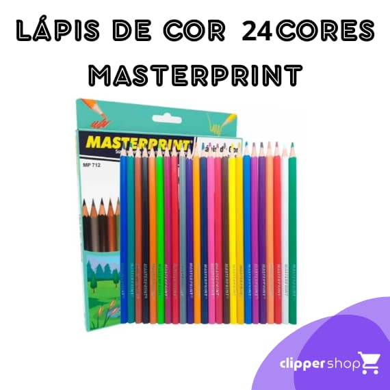 LÁPIS DE COR 24 CORES MASTERPRINT ESCOLAR ESCRITÓRIO