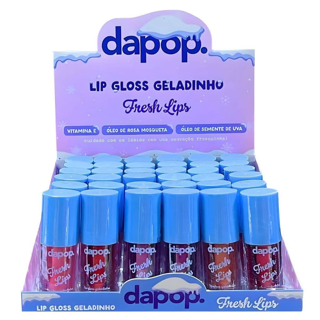 DAPOP LIP GLOSS GELADINHO FRESH LIP Romã, Morango, Pitaya, Uva, Pêssego, Cereja