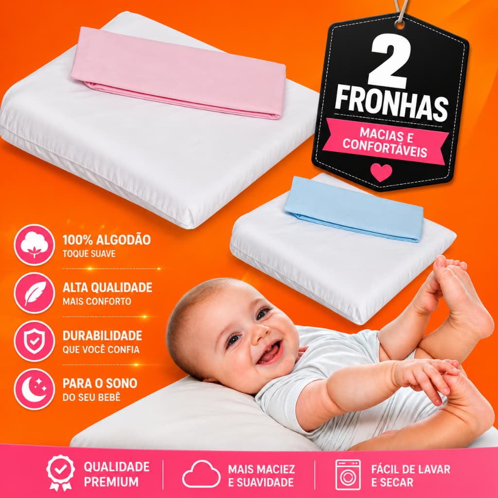 Travesseiro Rampa + 2 fronhas Antirefluxo de Berço Carrinho do Bebê