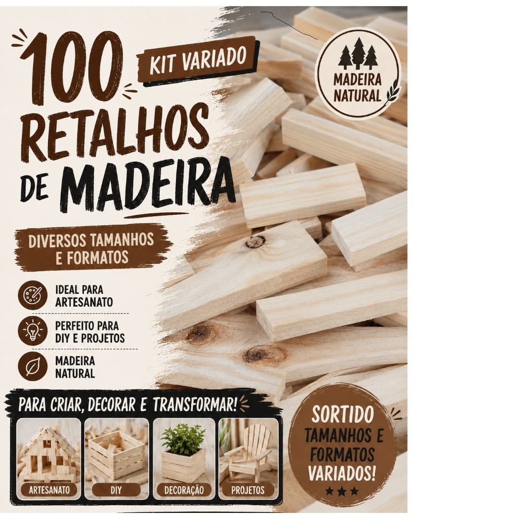 Retalho de Madeiras pinus 100PÇS