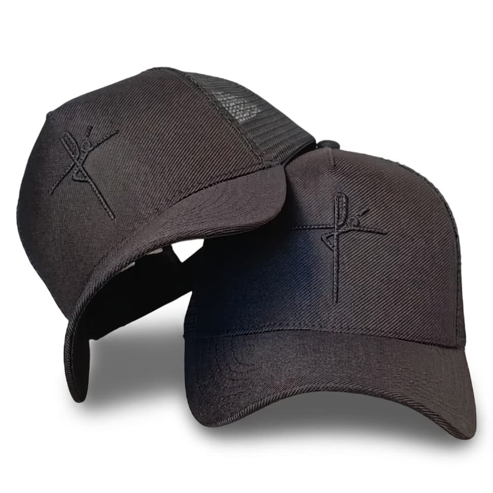 Boné Fé Telinha, Todo Preto Bordado Alto Relevo Premium Trucker Masculino Feminino envio imediato