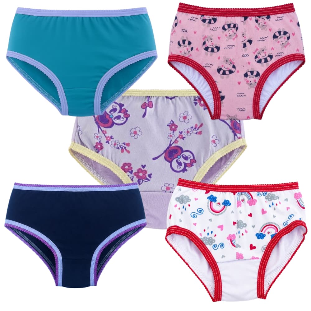 Calcinha Infantil 100% Algodão Meninas Com Forro 2 até 10 anos Confortável Estampas Lisas e Sortidas